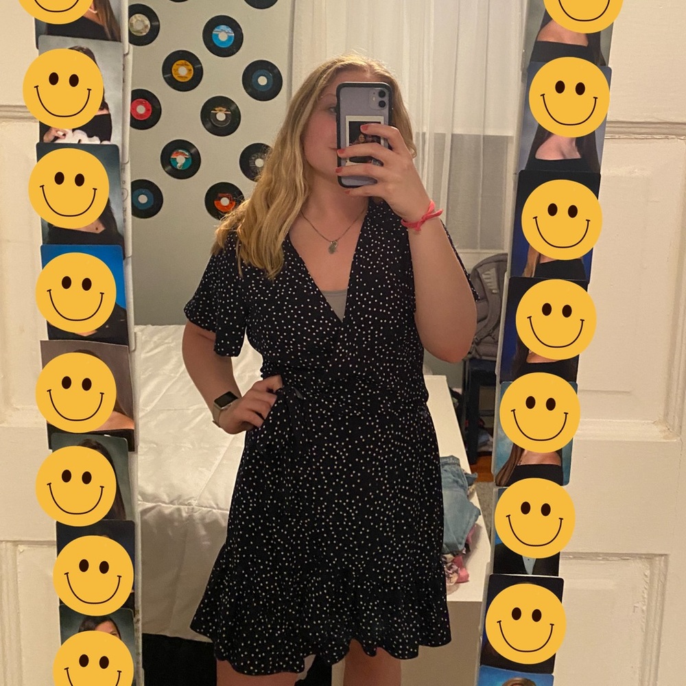 Naggoo Polka Dot Wrap Dress in Navy